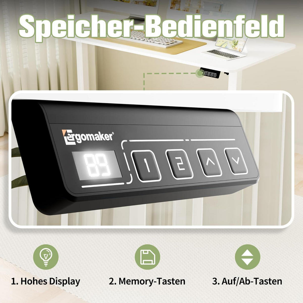 SCHREIBTISCH höhenverstellbar elektrisch 160 x 70 cm Weiß - Weiß, Metall (160/60/118cm)