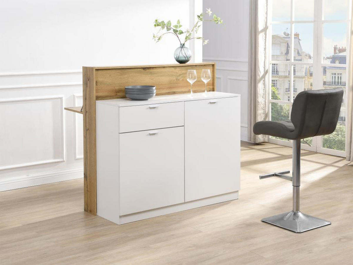 BARMÖBEL mit 2 Türen & 1 Schublade - MDF - Weiß & Holzfarben - LAMONIA - Naturfarben, Holz (50/115/120cm) - Vente-Unique