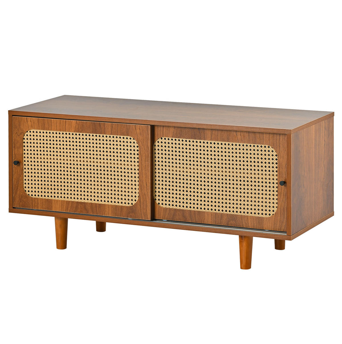 SCHUHSCHRANK in Walnuss mit Rattan, 3 Türen und 2 Schiebetüren,104/40/48 cm - Walnussfarben, Holzwerkstoff (40/48/104cm) - Flora Grace