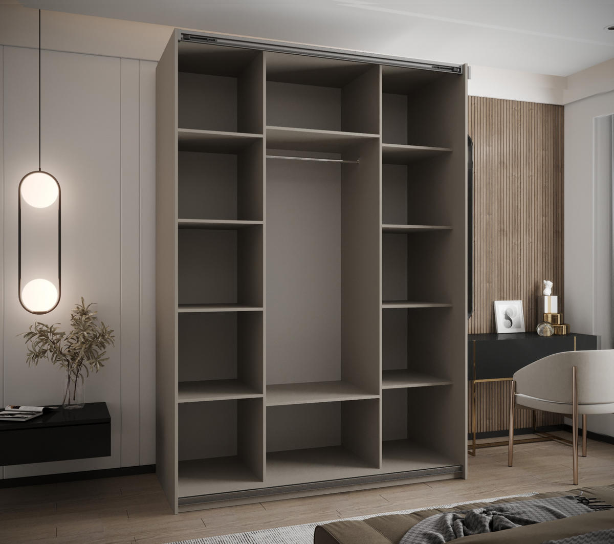SCHWEBETÜRENSCHRANK 245,5/170/64 2-türig - Kaschmir/Schwarz, Holz/Metall (170/245/64cm) - Abiks Möbel