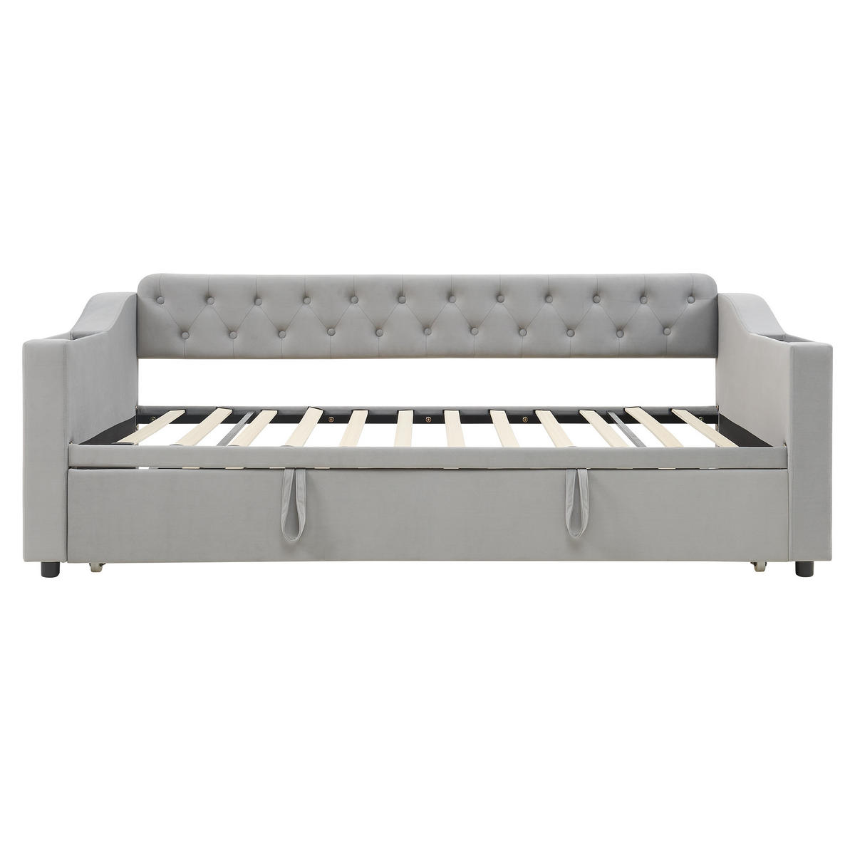 POLSTERBETT Schlafsofa 90/180 cm grau mit integrierten Stauraum und Ladeanschlüssen - Grau, Textil (90/180cm) - OKWISH