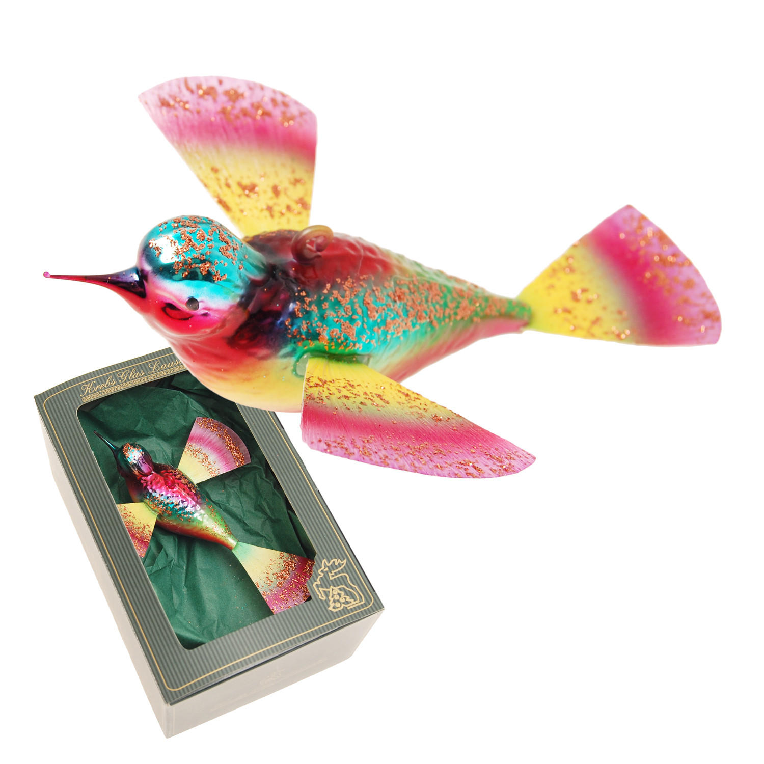 CHRISTBAUMSCHMUCK Phantasievogel Rot 4cm (Glas / 1 Stk.) - Rot, Glas (11/4/14cm) - Krebs Glas Lauscha