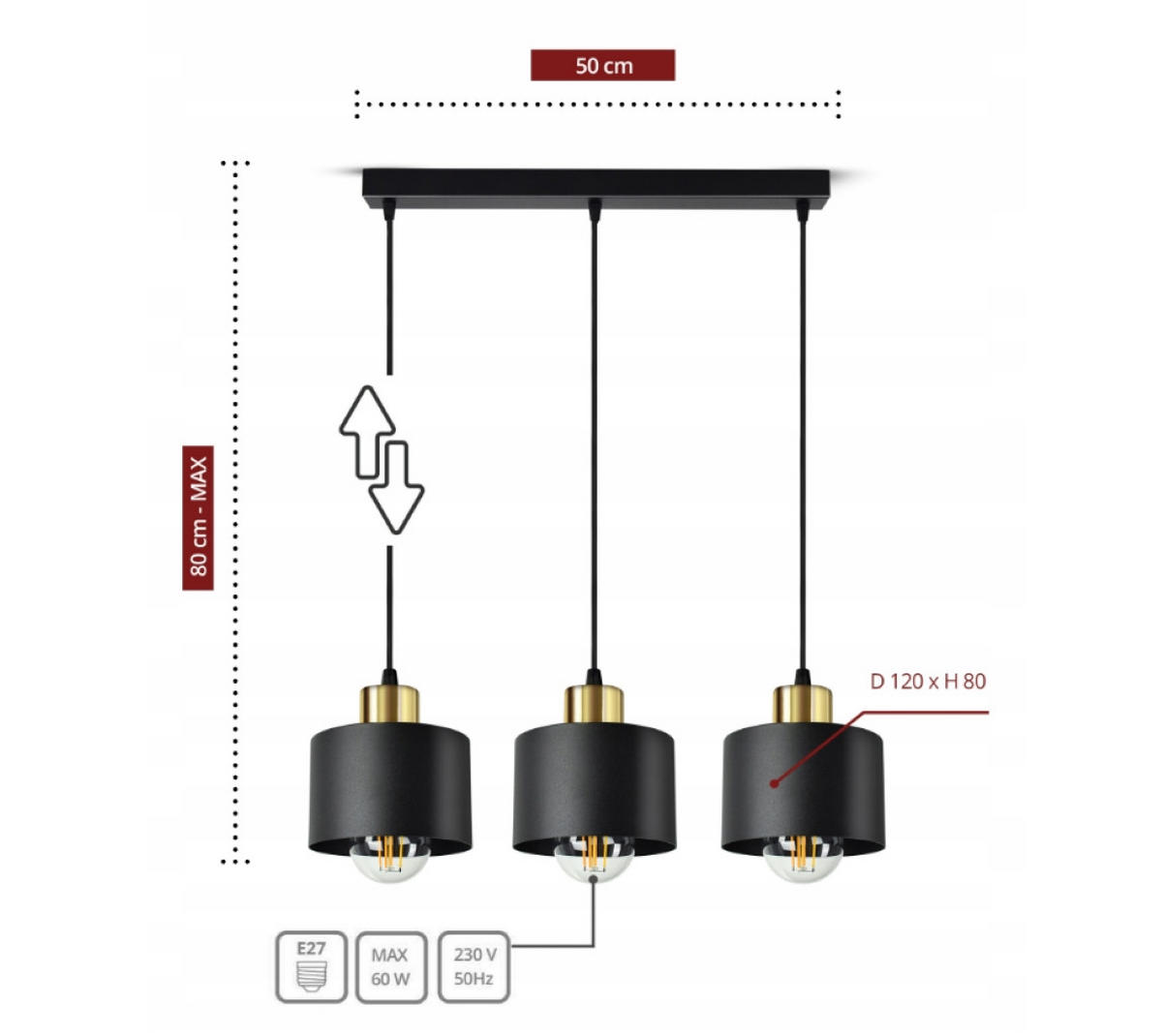 PENDELLEUCHTE BLACKSPOT - Goldfarben/Schwarz, Metall (12/55/80cm) - kiki design
