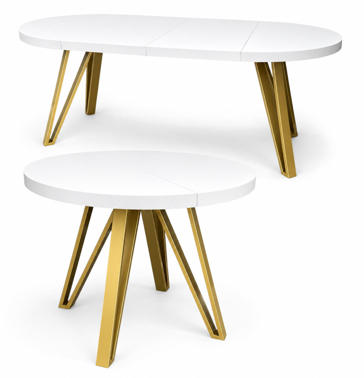 ESSTISCH rund ausziehbar 100/200/76 cm, Weiß , 54 cm Tischplatte + Industrial Metallgestell Gold - Goldfarben/Weiß, Holzwerkstoff/Metall (100/200/76cm) - Damale Möbel