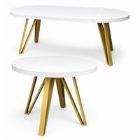 ESSTISCH rund ausziehbar 100/200/76 cm, Weiß , 54 cm Tischplatte + Industrial Metallgestell Gold - Goldfarben/Weiß, Holzwerkstoff/Metall (100/200/76cm) - Damale Möbel