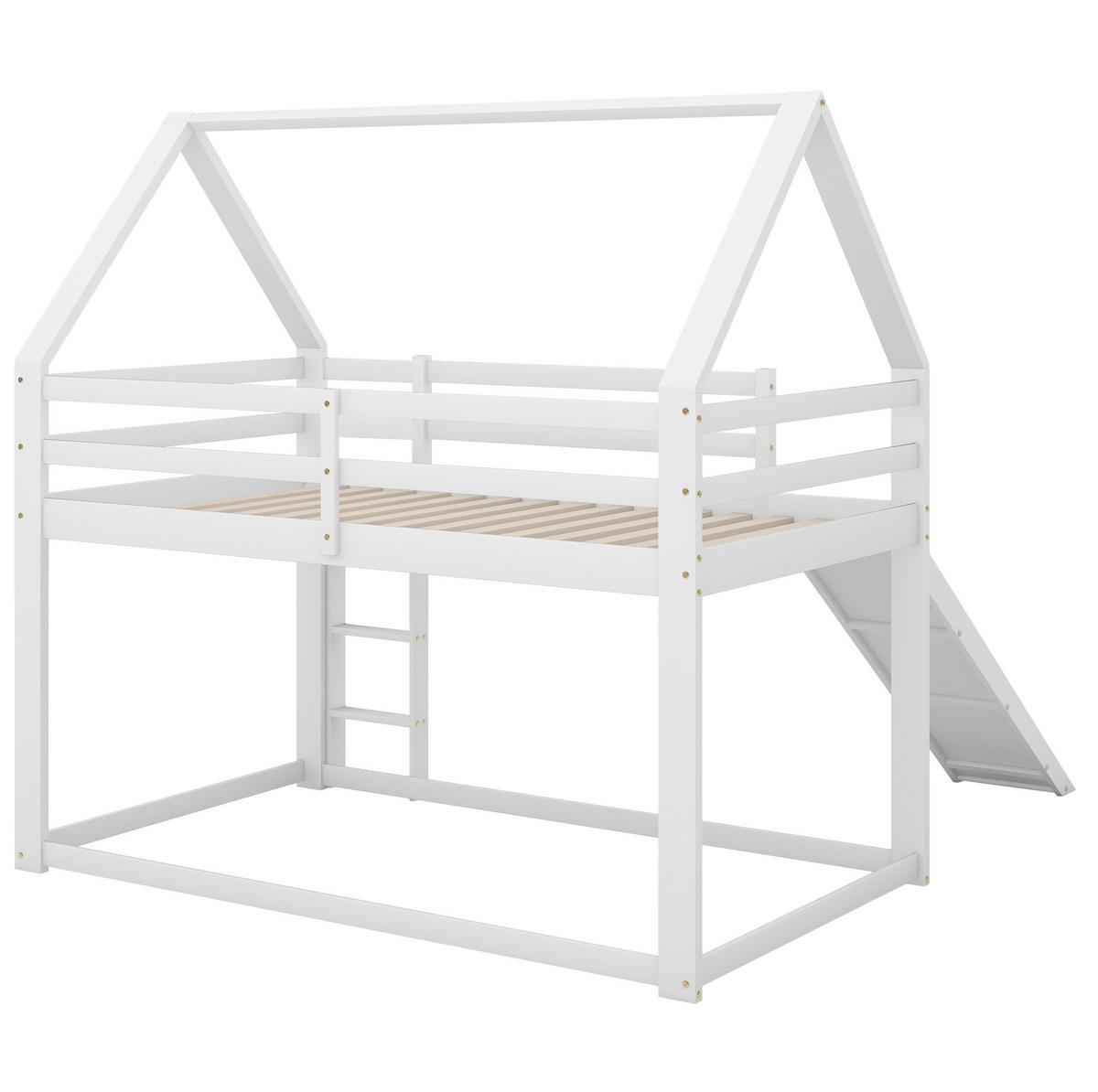 HAUSBETT 90/200 cm Weiß mit Rutsche und Leiter - Weiß, Holz (90/200cm) - Flora Grace