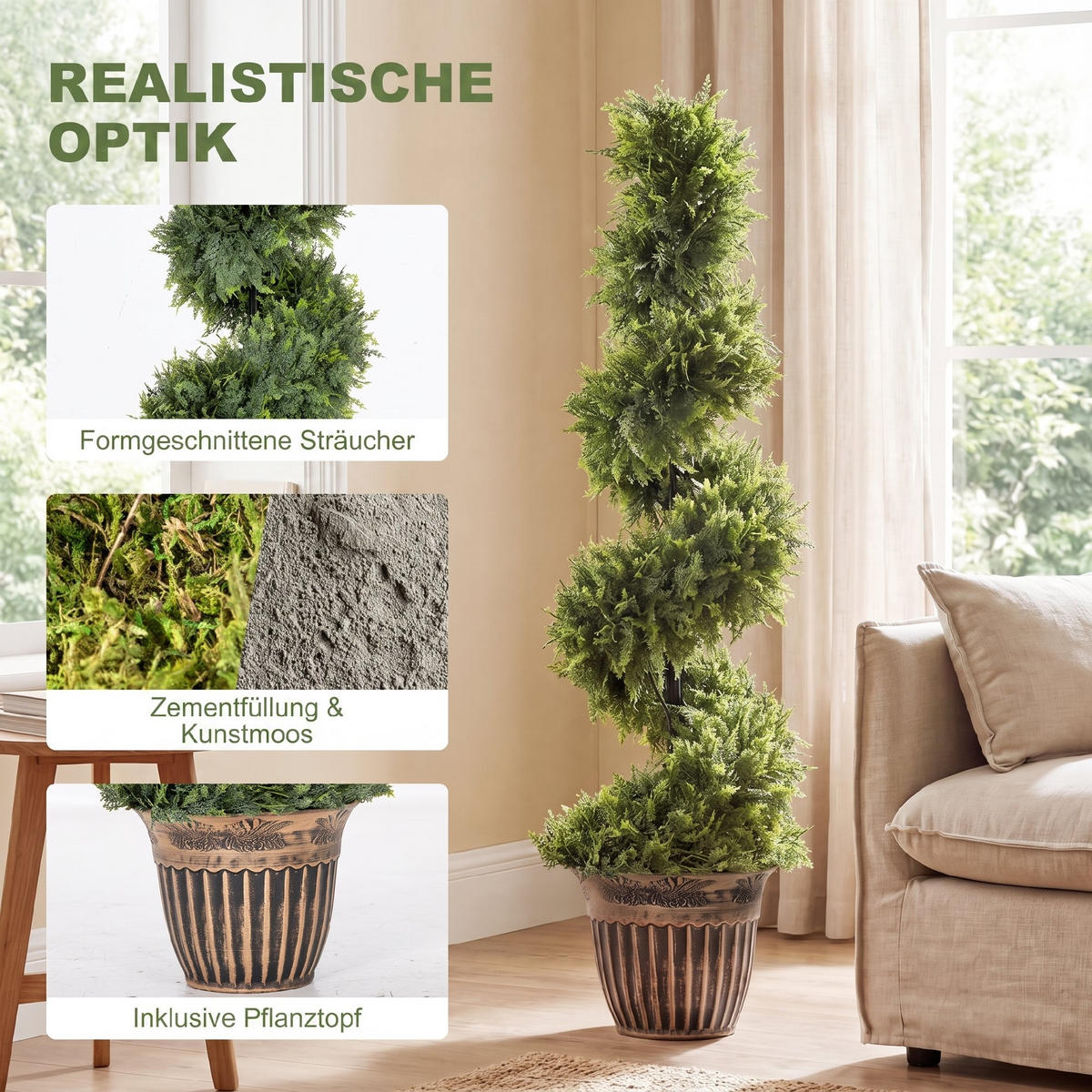 KÜNSTLICHE Pflanzen 2er-Set, UV-beständige 120 cm Kunstpflanze im Blumentopf - Grün, Kunststoff (120cm) - HOMCOM