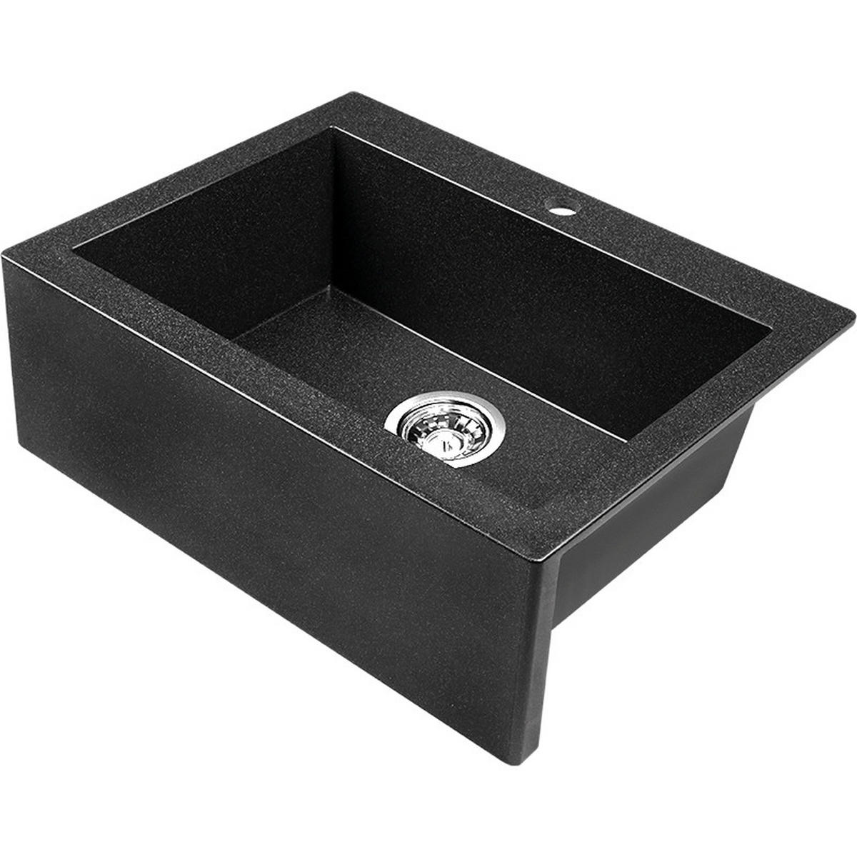 EINBAUSPÜLE Komodo Schwarz, Einzelbecken, 49/63/22,1 cm - Schwarz, Stein (49/22.1/63cm) - bad land