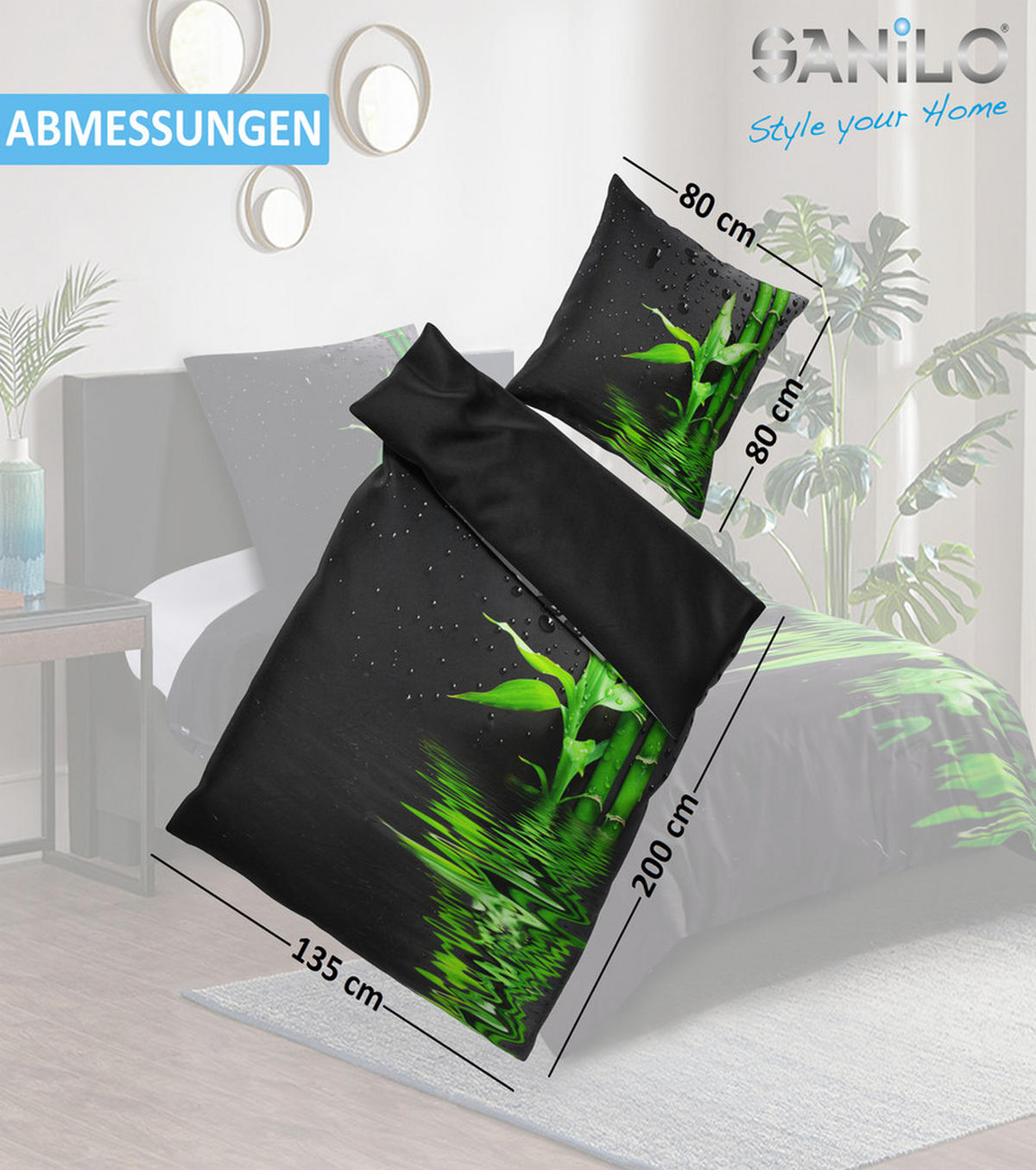 BETTWÄSCHE 2-teilig Virella - Schwarz, Naturmaterialien (135/200cm) - Sanilo