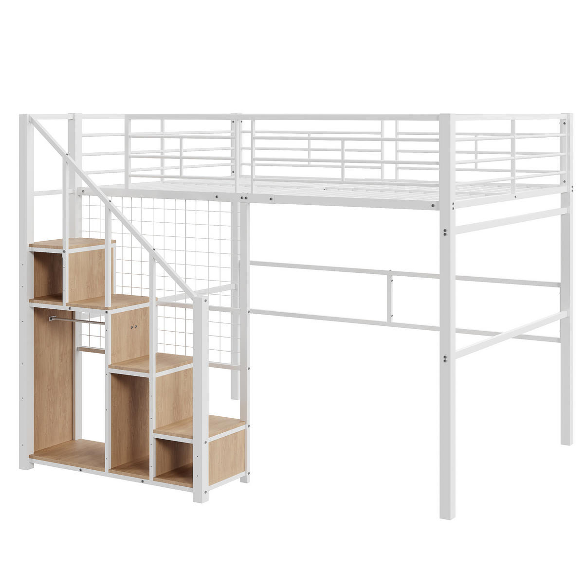 VISOKA postelja 140/200 cm bela z lestvijo in shranjevanjem iz kovine in MDF - bela, kovina (140/200cm) - OKWISH
