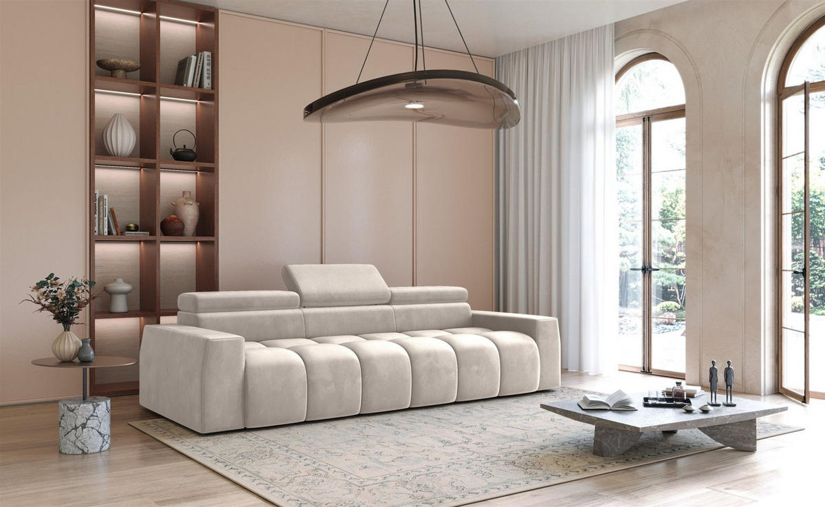 SOFA Darcy - Beige, Holzwerkstoff/Textil (303/98/115cm) - Fun Möbel