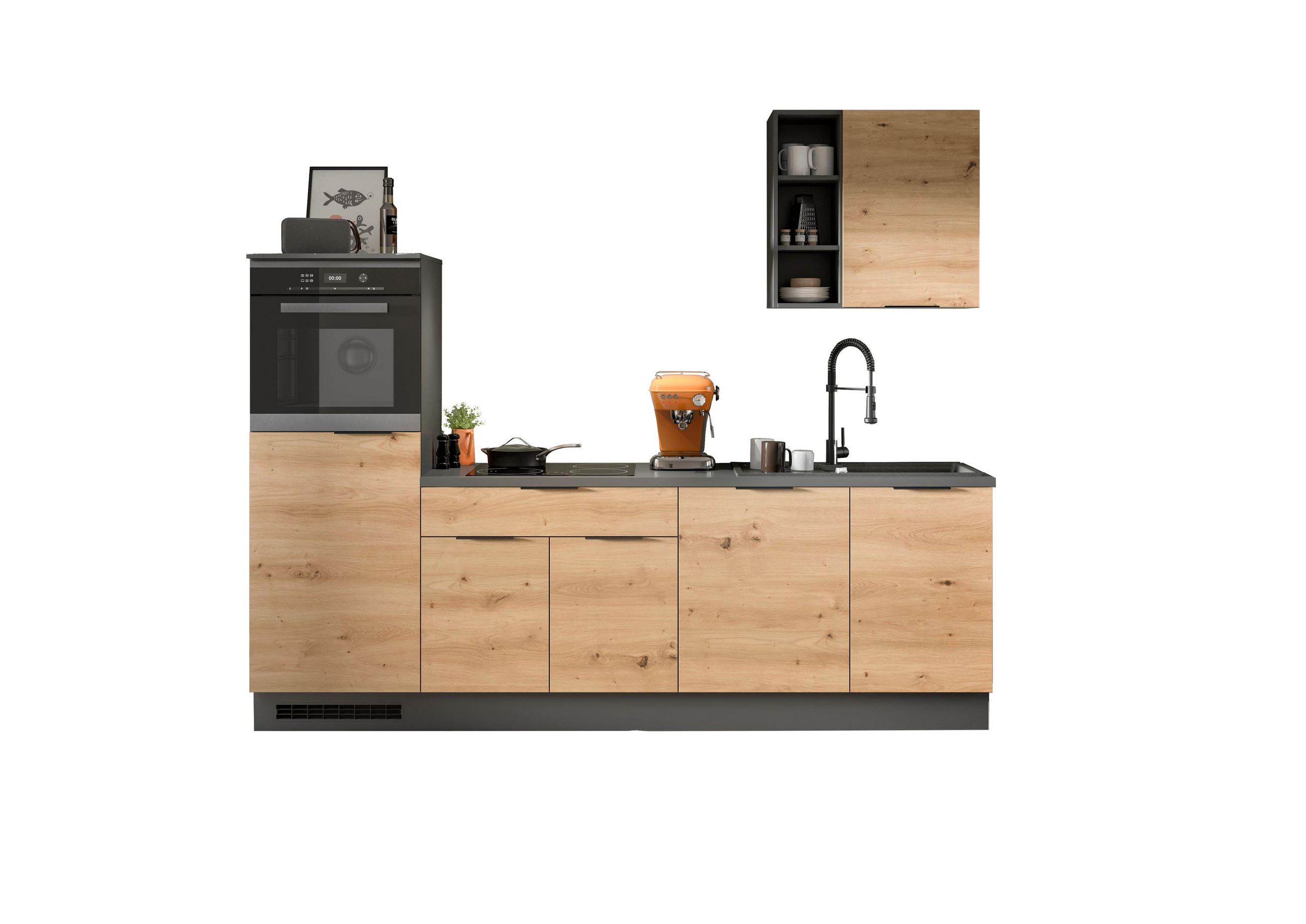 KÜCHENZEILE (ohne E-Geräte) Modus (B/H/T: ca. 260/222/60 cm) in schwarz/Artisan Eiche Nachbildung - Schwarz, Holzwerkstoff (260/222/60cm)