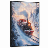 LEINWAND Bilder mit Rahmen - Weihnachtszug - Schnee - Winter - Weihnachten - 100x150 - Dunkelrot, Textil (100/150cm) - MuchoWow