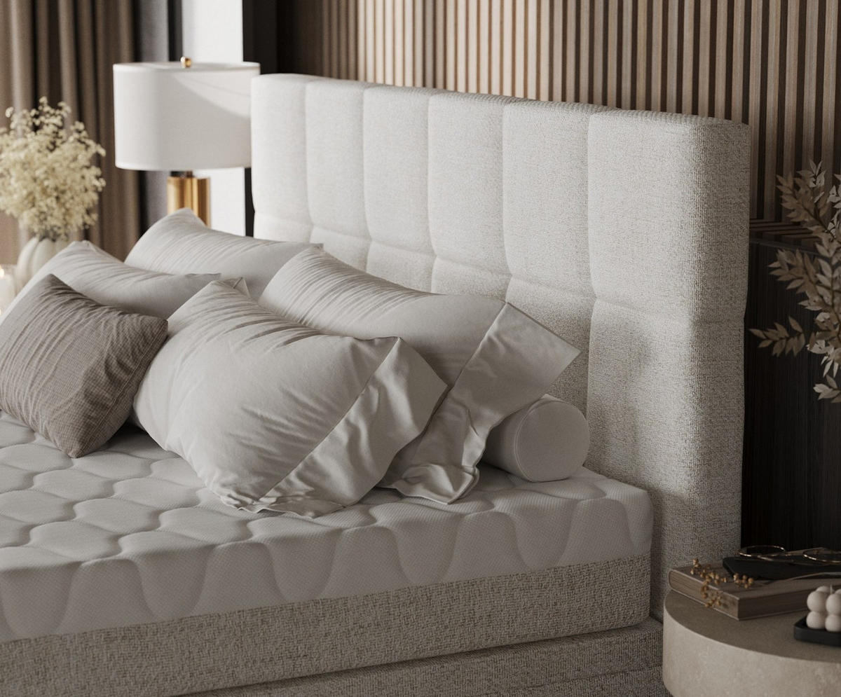 BOXBETT Elano 200/200 cm Creme im Neve Stoff - Creme/Schwarz, Holz/Holzwerkstoff (200/200cm) - AltaBeds