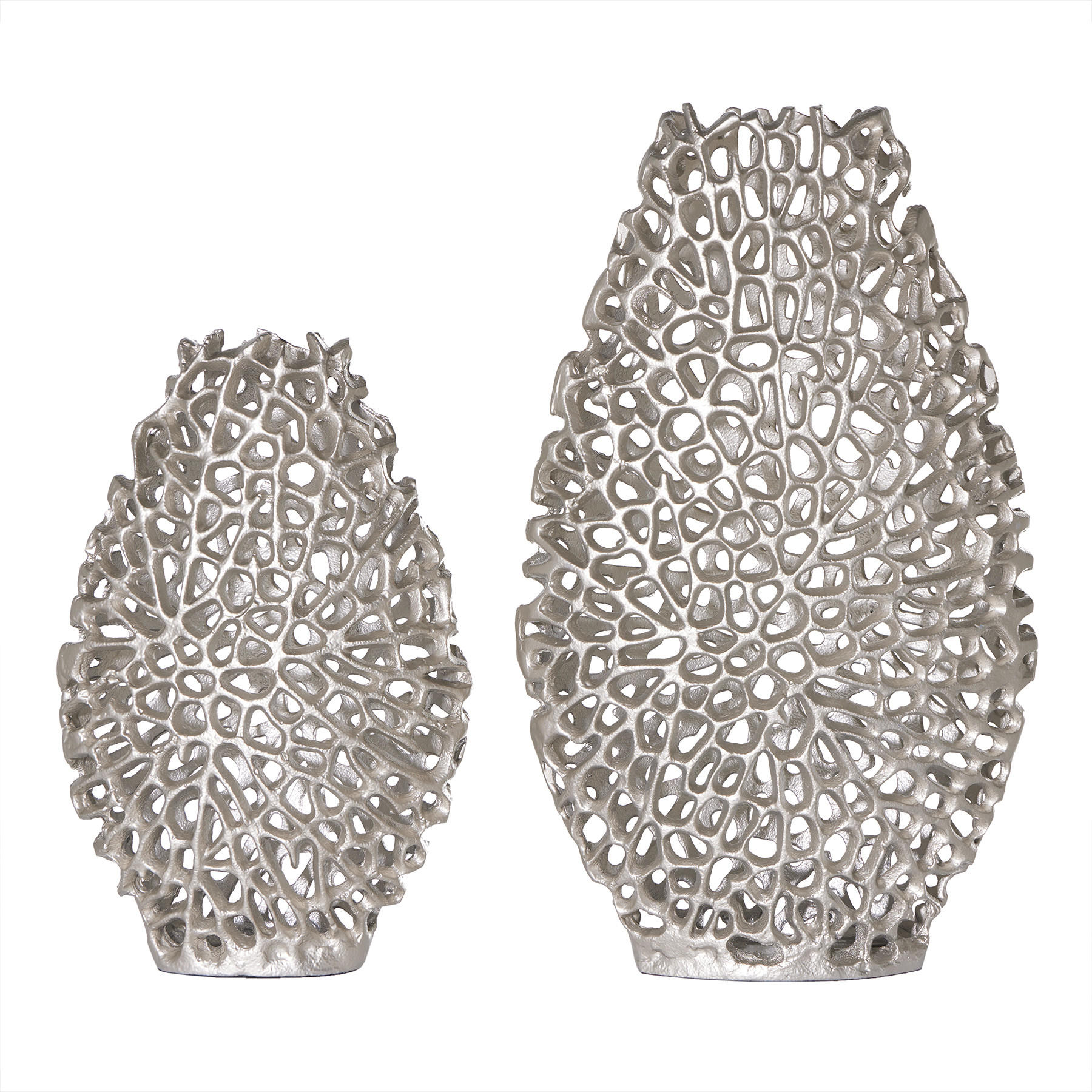 2ER SET VASE ABSTRACT LEAF Metall Silber 40 cm - Silberfarben, Metall (30cm) - riess-ambiente