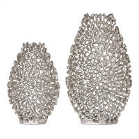 2ER SET VASE ABSTRACT LEAF Metall Silber 40 cm - Silberfarben, Metall (30cm) - riess-ambiente