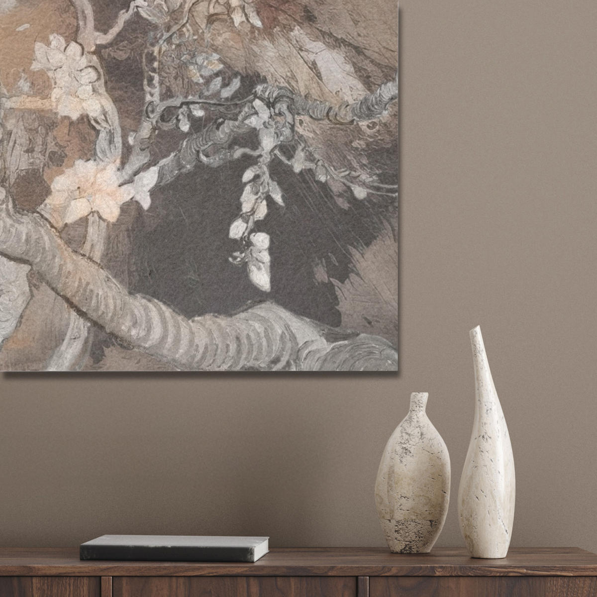 AKUSTIKPANEEL Mandelblüte - Kunst - Van Gogh - Beige - Abstrakt 70x100 cm - Braun, Textil (70/0.9cm) - MuchoWow