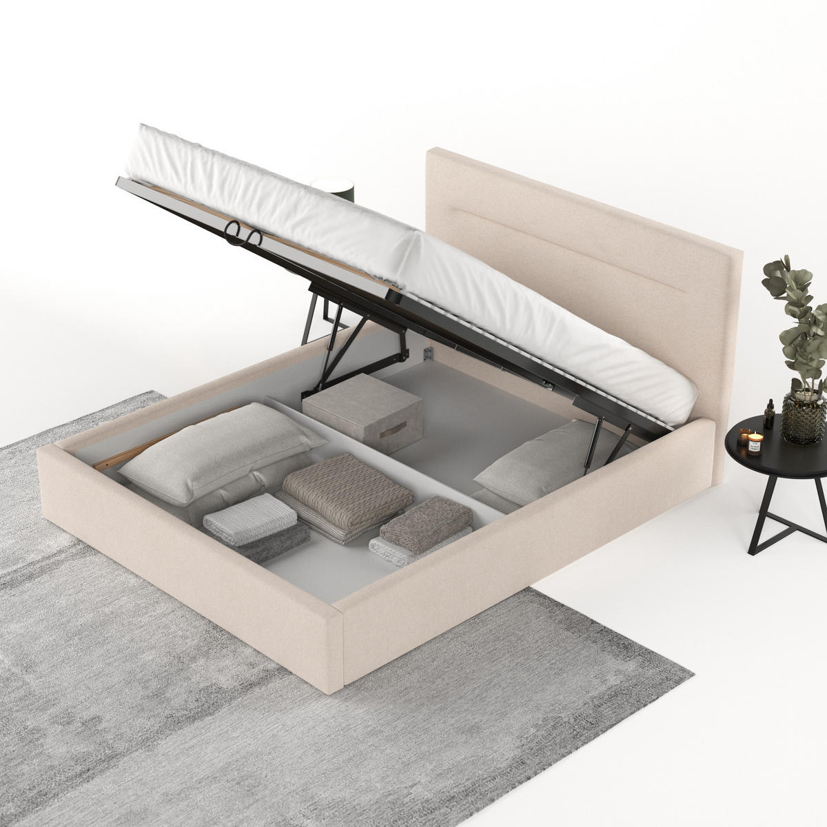 POLSTERBETT Liline 160/200 cm Beige im Asti Stoff - Beige/Schwarz, Holz/Holzwerkstoff (160/200cm) - AltaBeds