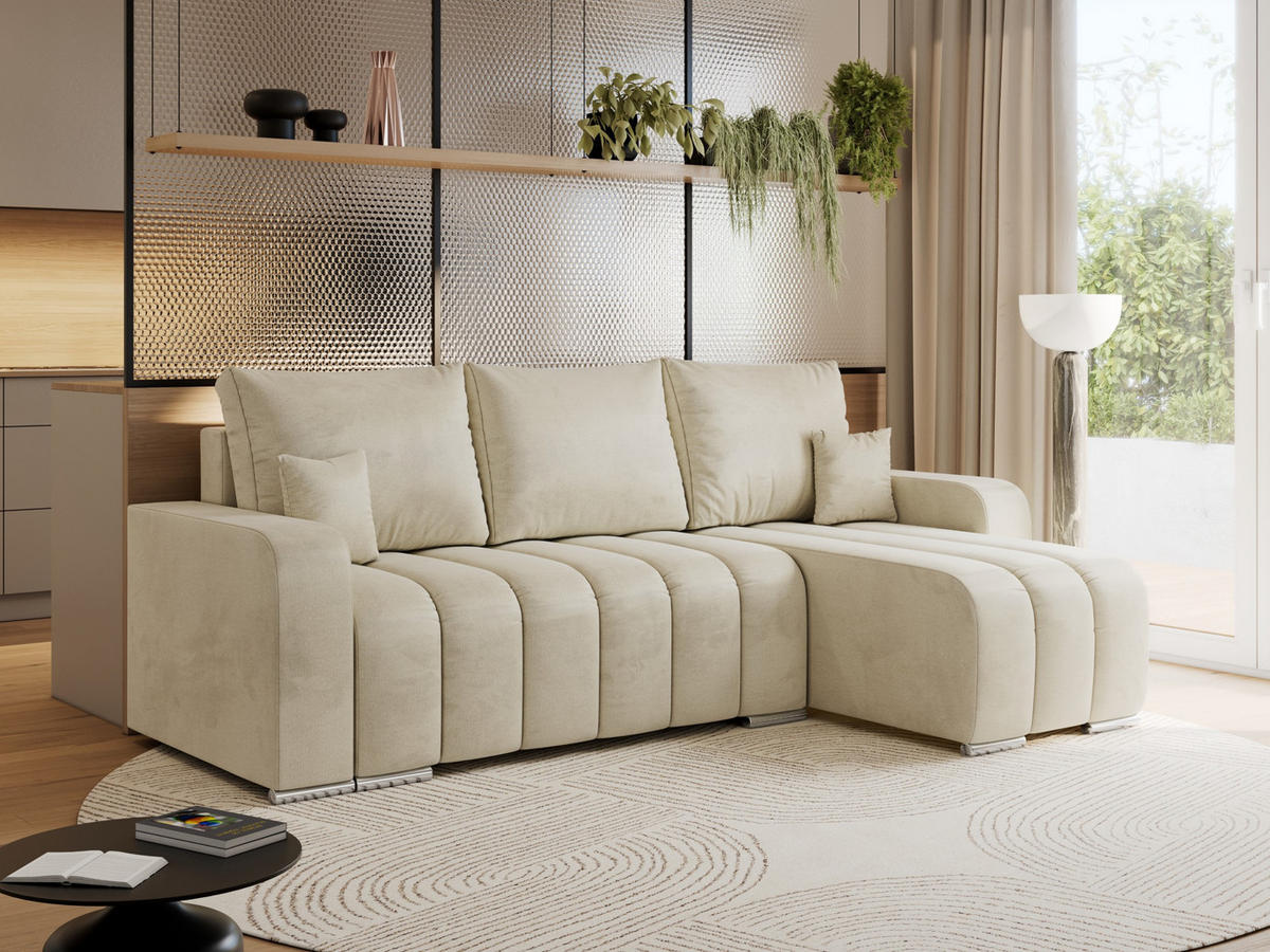 ECKSOFA KIRASSO L Beige Velvet - Beige/Grau, Textil (245/147cm) - MKS