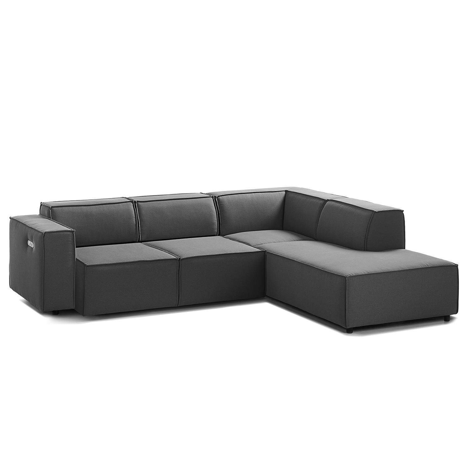 ECKSOFA mit Ottomane - Anthrazit/Schwarz, Kunststoff/Textil (260/234cm) - home24