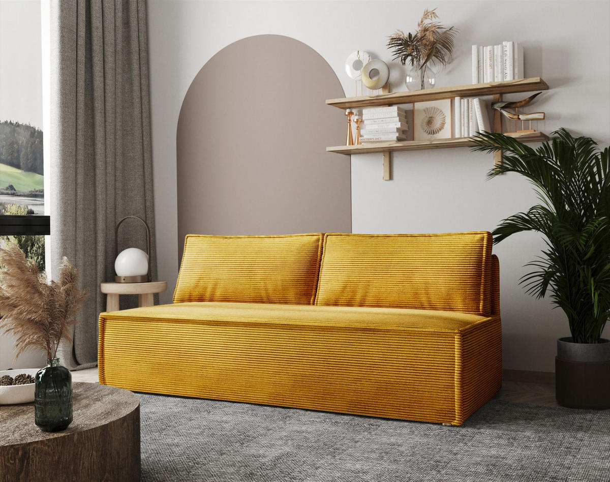 SCHLAFSOFA Amanda In Zoom - Currygelb, Holzwerkstoff/Textil (200/89/100cm) - Fun Möbel