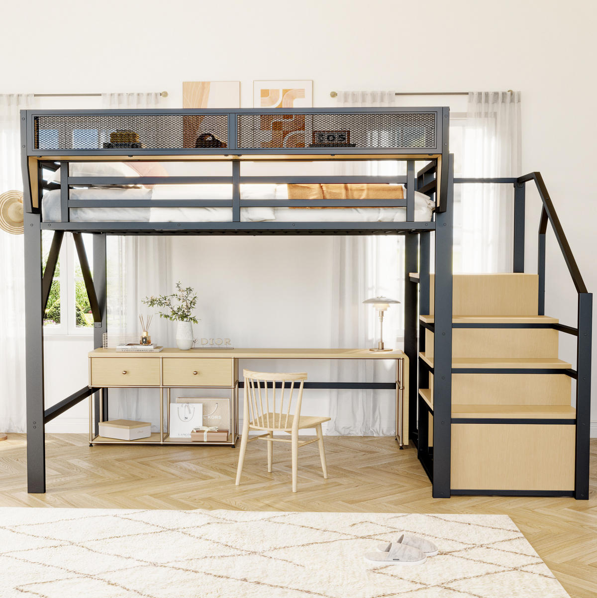 HOCHBETT 140/200 cm aus Metall mit flexiblem Ablagefach Schwarz - Schwarz, Metall (140/200cm) - Modenvie