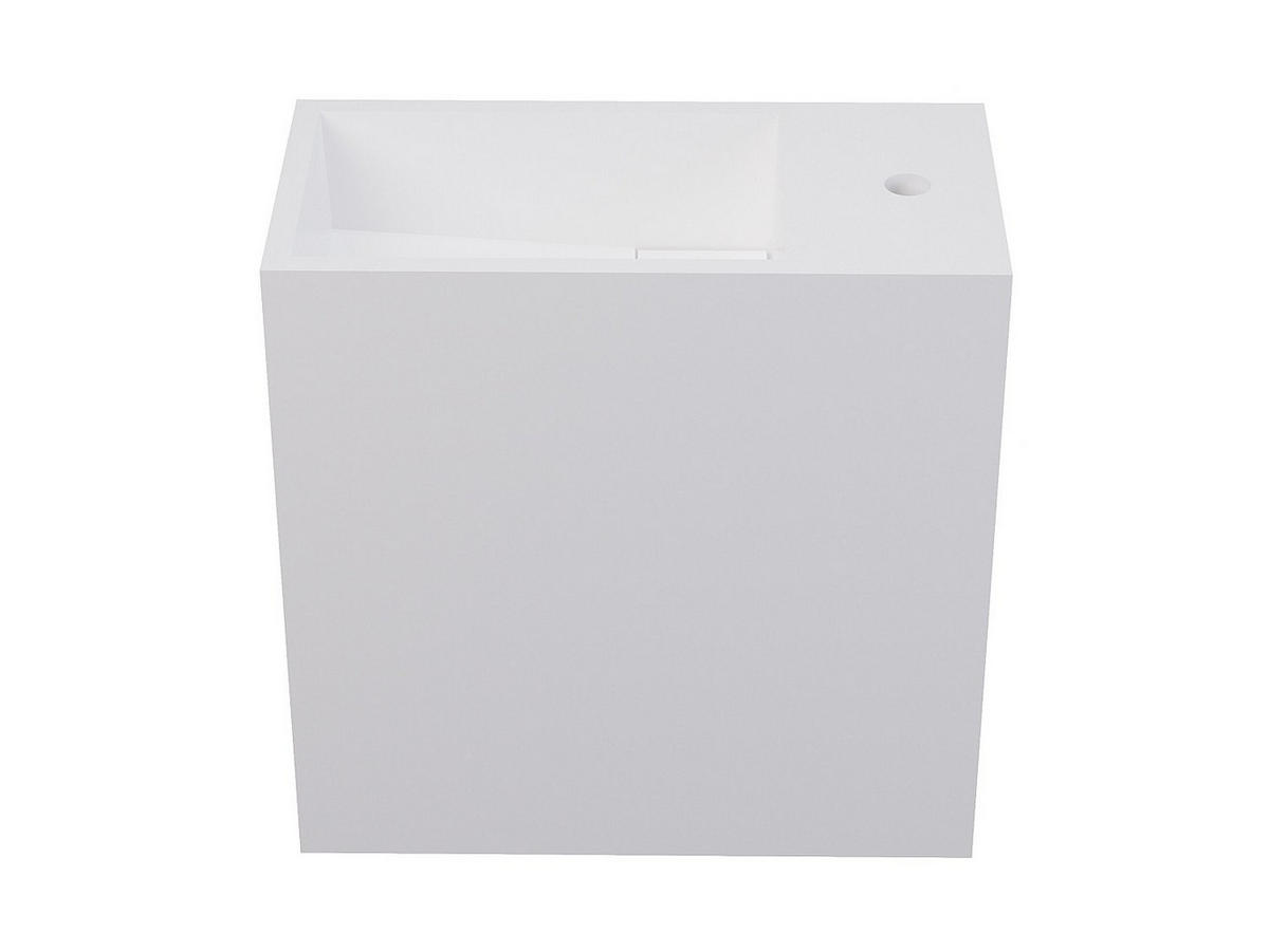 HANDWASCHBECKEN hängend mit Ablagefach - Solid Surface - Armaturen rechts - Weiß - 40 cm - PUMORI - Weiß, Stein (40/40/20cm) - Vente-Unique