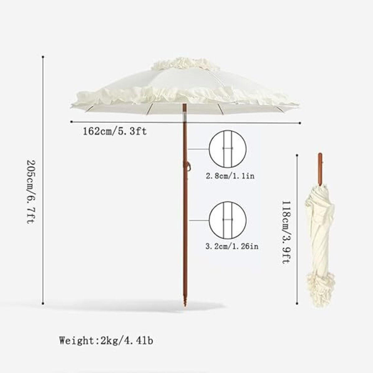 SONNENSCHIRM, gebrochenes Weiß, UPF≥50+, Schirmdurchmesser: 162 cm - Ecru, Textil (162/162cm) - Authentics
