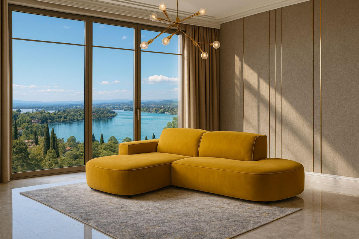 ECKSOFA Cursal Atelier, Stoff Salvador, Gelb, Links - Gelb, Holz (284/166cm) - Kaiser Möbel