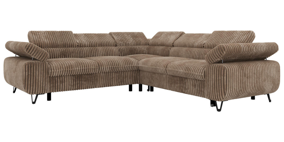 ECKSOFA QUADRO L - Braun Cord - Links Seite - Schwarz/Braun, Textil/Metall (269/269cm) - MKS