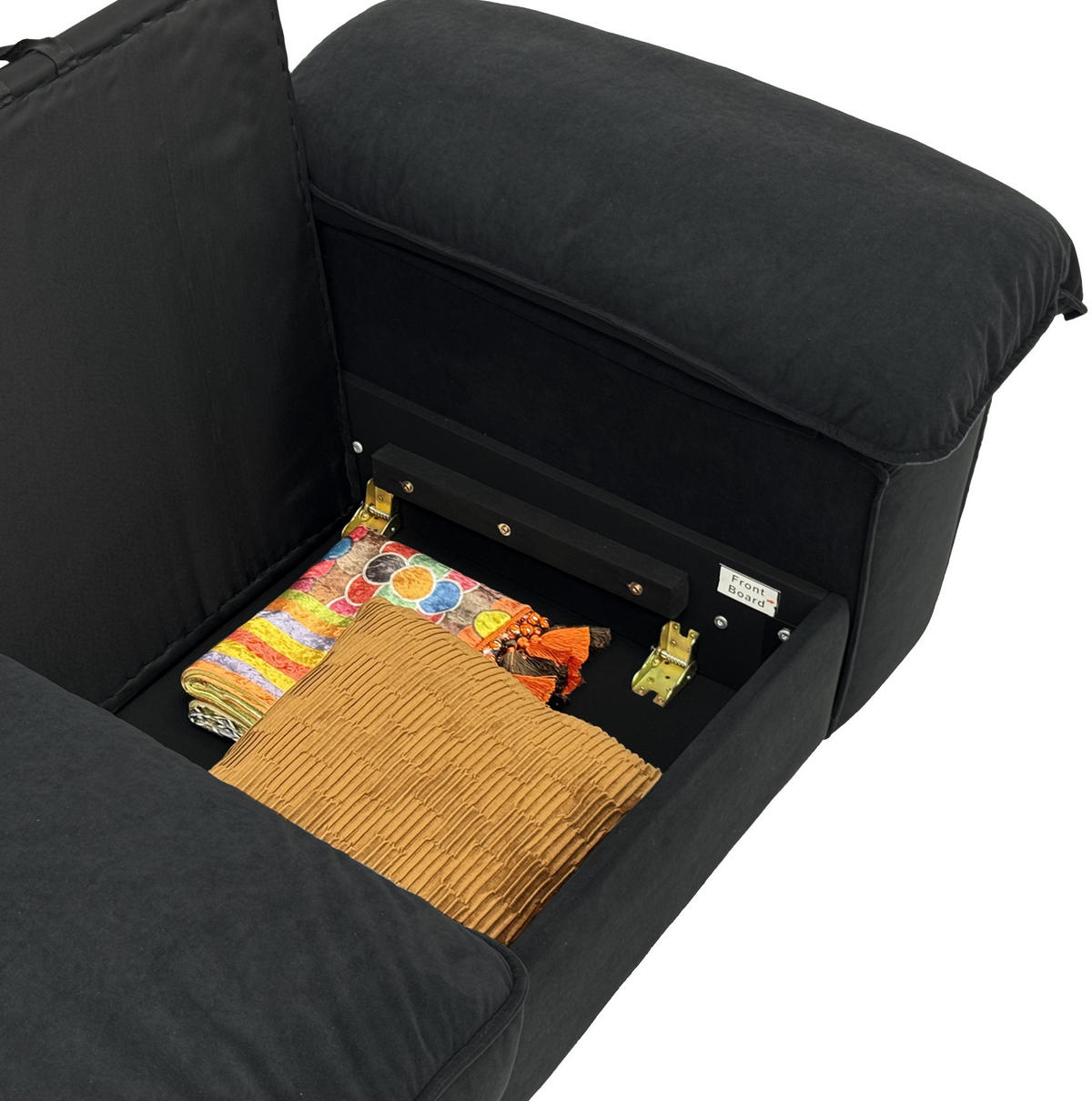 2-SITZER Sofa mit Stauraum Stoffbezug und Holzrahmen 201/91/89 cm Schwarz - Schwarz, Textil (91/89/201cm) - Redom