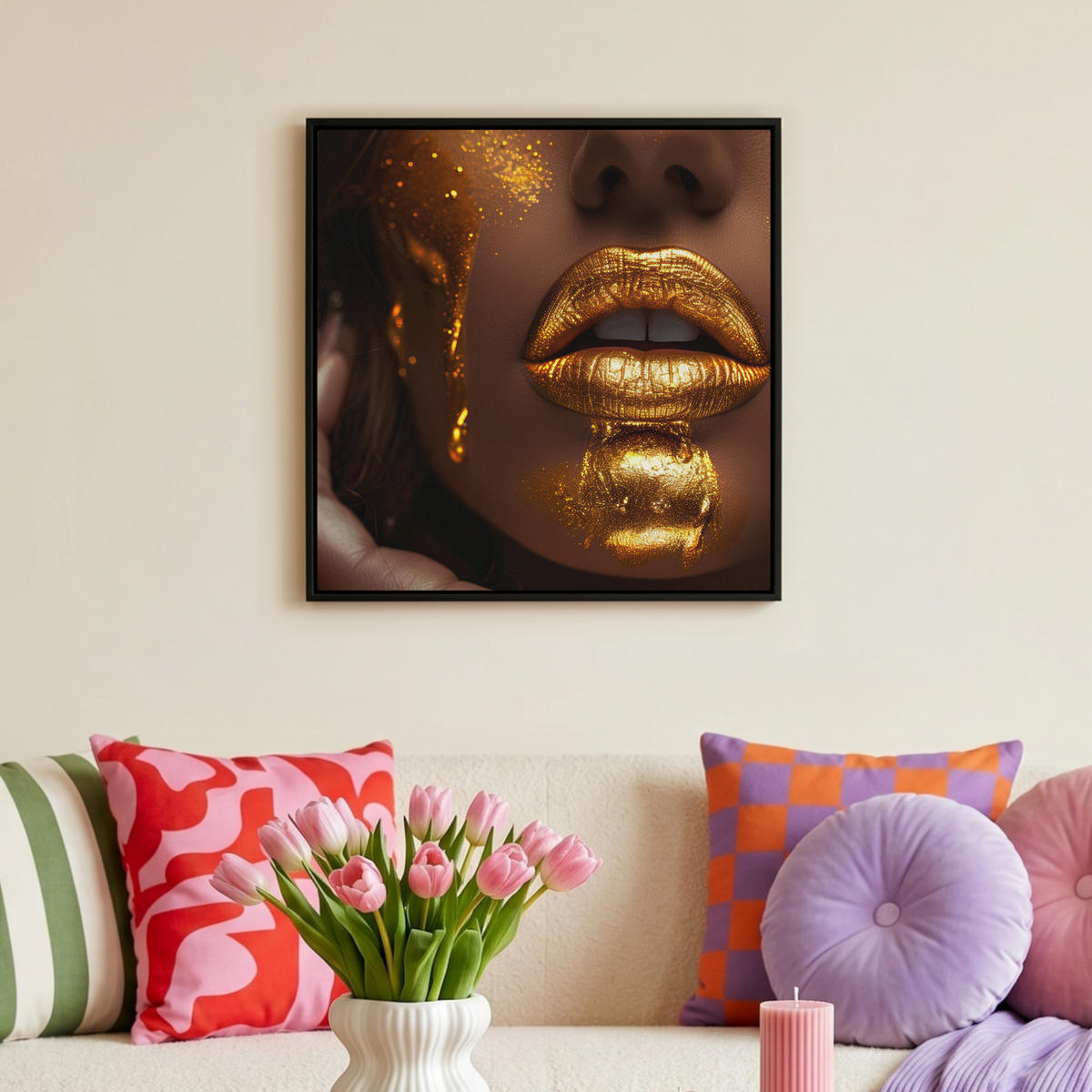 LEINWAND Bilder mit Rahmen - Frau - Gold - Luxus - Porträt - 50x50 - Goldfarben, Textil (50/50cm) - MuchoWow