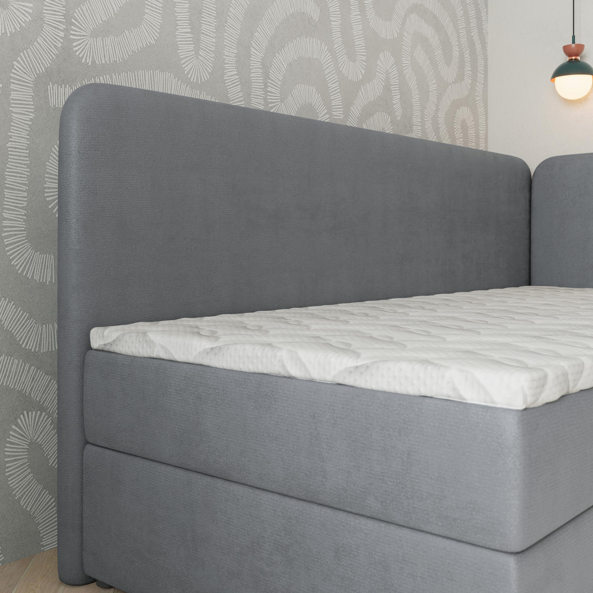 BOXBETT GINA 100x200 cm mit Matratze und Topper, H2+H3 - Grau - Grau, Holz (100/200cm) - MASSENO