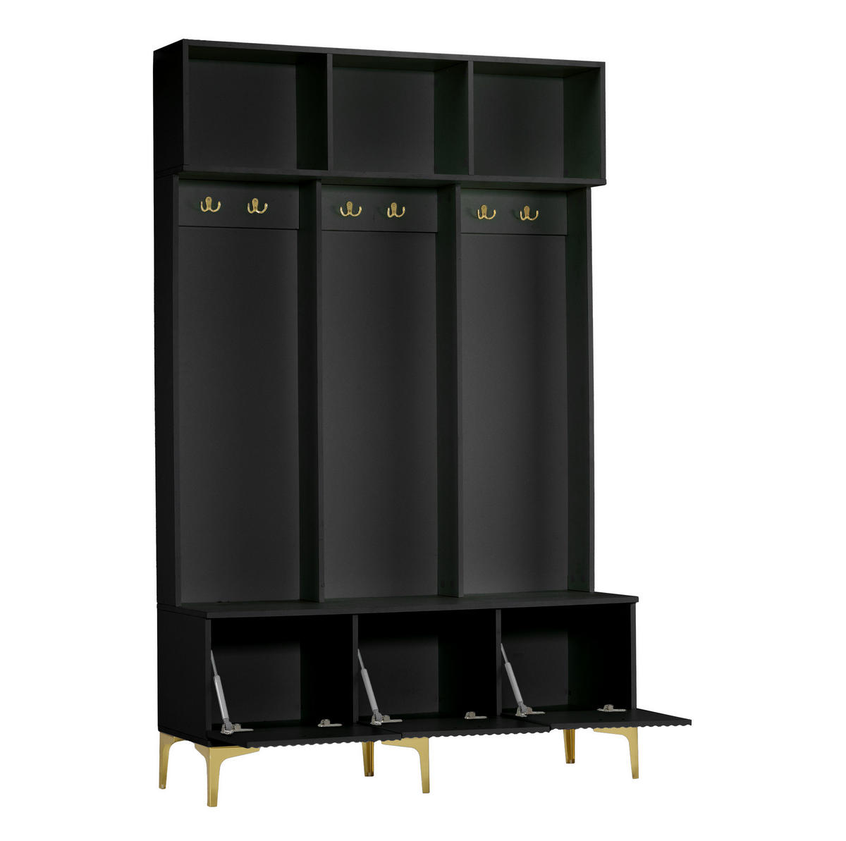 STANDGARDEROBE mit 6 Haken und Sitzbank in Schwarz, 120/40/191,5 cm - Schwarz, Holzwerkstoff (120/191/40cm) - BEAOK