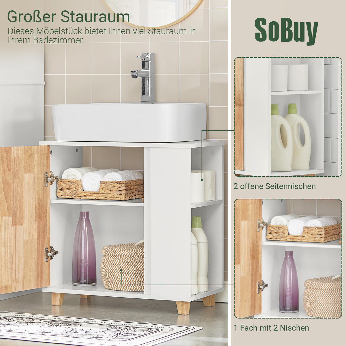 WASCHBECKENUNTERSCHRANK Weiß - Weiß, Holz/Holzwerkstoff (59/60/29cm) - SoBuy