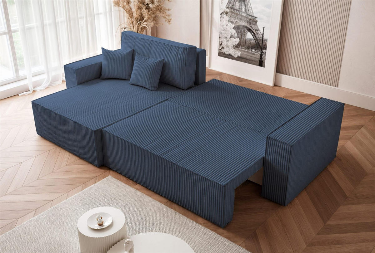 ECKSOFA Adara Max Mit Schlaffunktion - Blau, Holzwerkstoff/Textil (276/145cm) - Fun Möbel