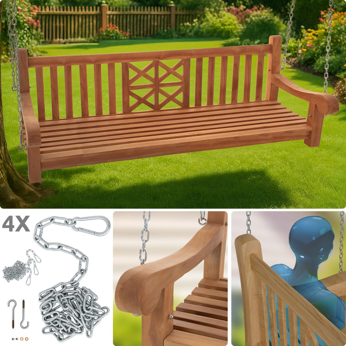 SCHAUKELBANK Tabel Holz Teak Hängebank - Teakfarben, Holz (180/61/70cm) - DELUKE