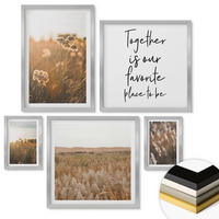 WANDBILDER 5er Set - 50x50 cm & 20x30 cm & 40x60 cm Silberner Rahmen - Landschaftsgrasblumen Wärme - Silberfarben, Kunststoff (40/60cm) - ArtPrintCave