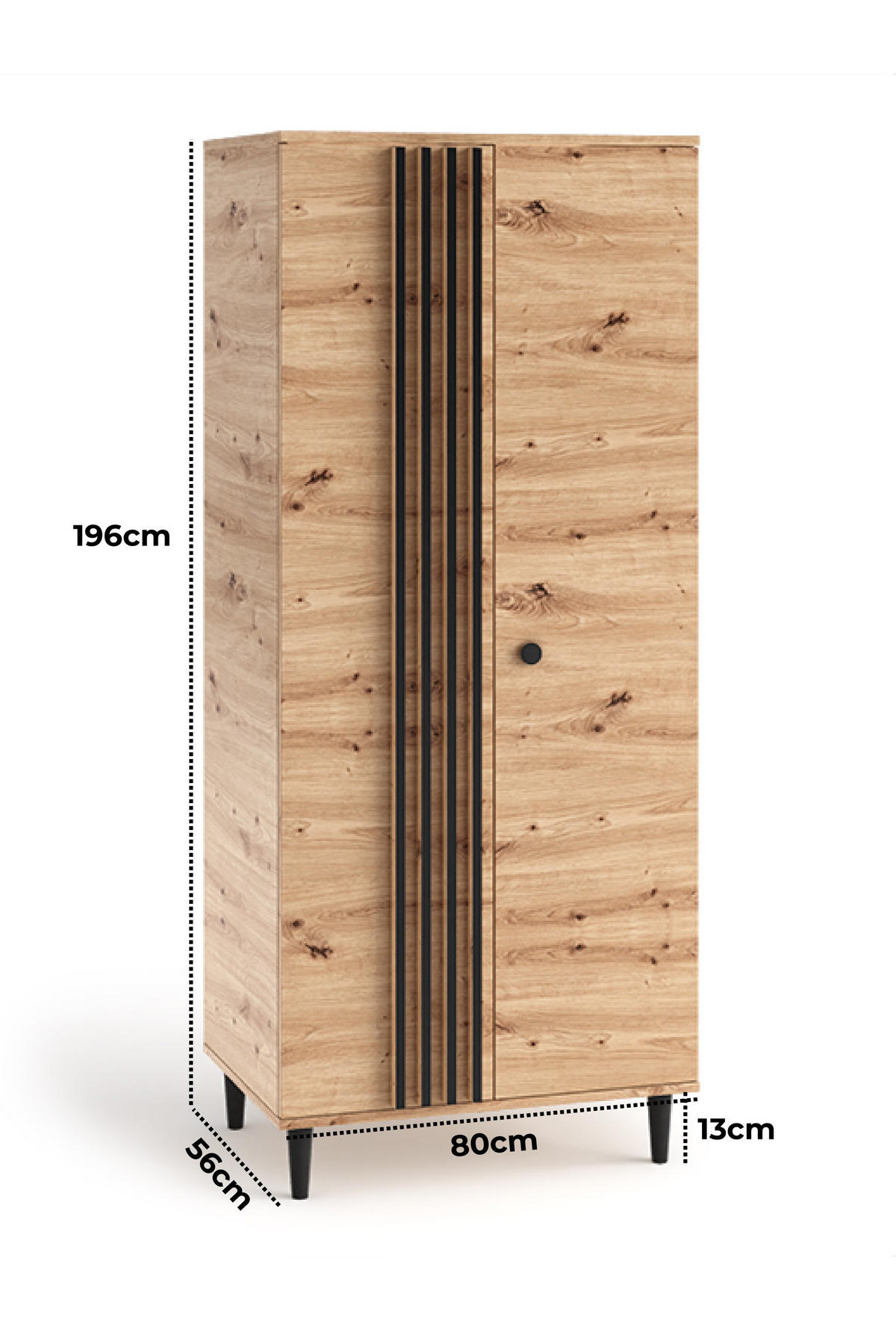DREHTÜRENSCHRANK Laura 80 cm 2-türig mit Lamellen, eiche artisan, schwarz - Schwarz/Eiche Artisan, Holz/Kunststoff (80/196/56cm) - Margaret Hadas24