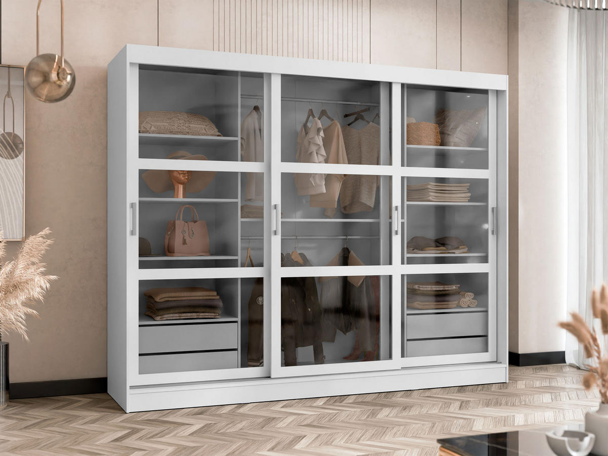 KLEIDERSCHRANK Norlio 250 - Silberfarben/Schwarz, Holzwerkstoff/Kunststoff (250/203/65cm) - MIRJAN24