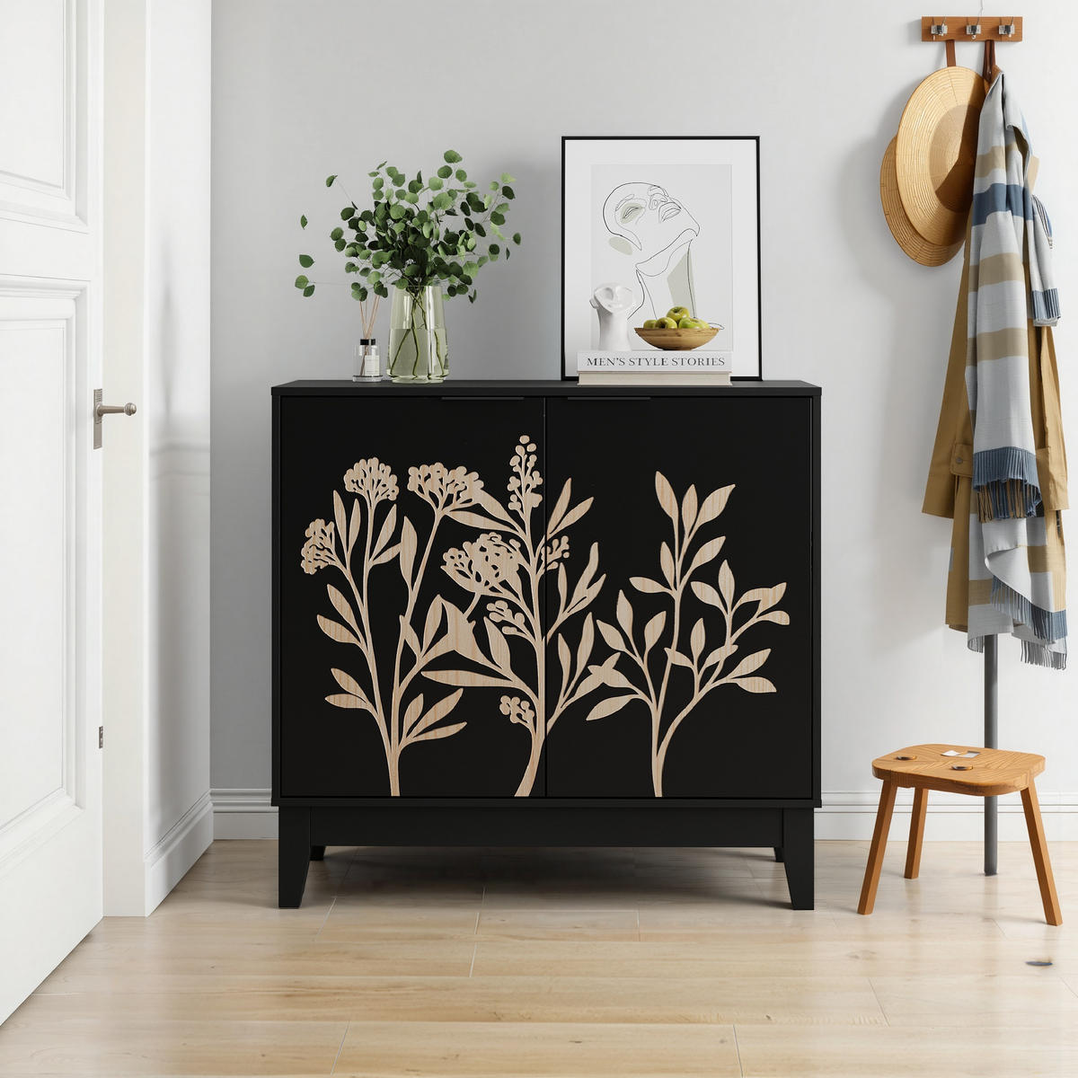 SIDEBOARD DE-38843 80 cm 2 Türen und verstellbare Regale Holz - Schwarz, Holzwerkstoff (80/76/38cm) - ComfortXL