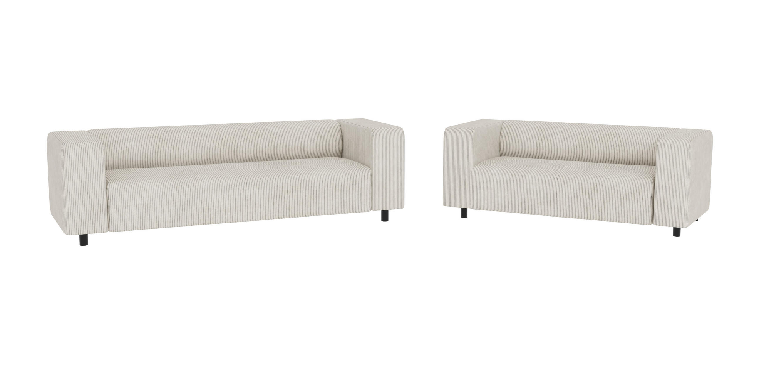 SITZGARNITUR 3+2 Tove Beige Cord - Beige/Schwarz, Holz/Kunststoff (175/65/80cm) - S-Style Möbel