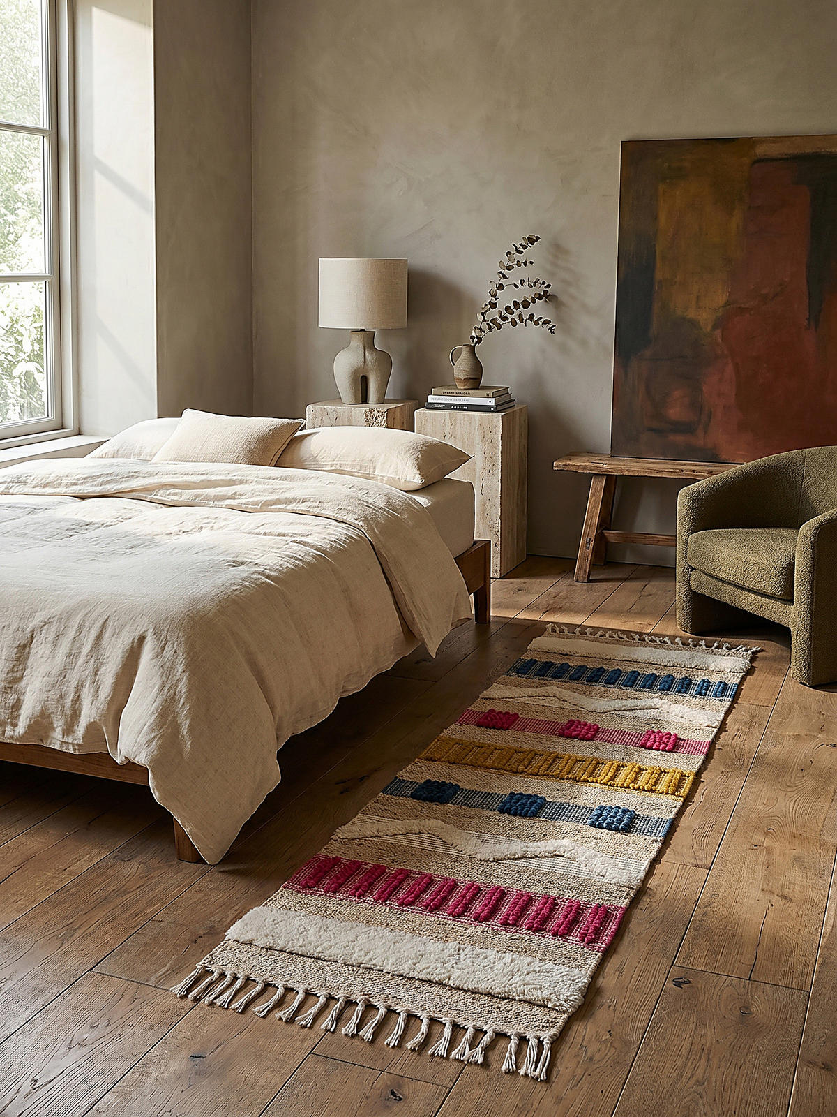 TEPPICH Hoch-Tief Struktur Gestreift, Ethno-Stil, mit Fransen wendbar, Esszimmer Natur-Multicolor Läufer 60x230 - Multicolor, Textil (230/60cm) - KADIMA DESIGN