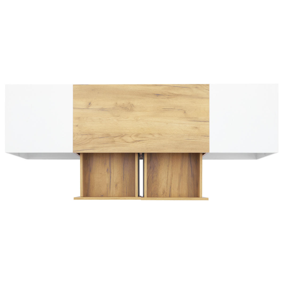 TV-LOWBOARD aus Spanplatte 160x40x42 cm Antikweiß mit LED-Beleuchtung, Glasablage und 2 Schubladen - Hellbraun, Holzwerkstoff (160/42/40cm) - IVMEU