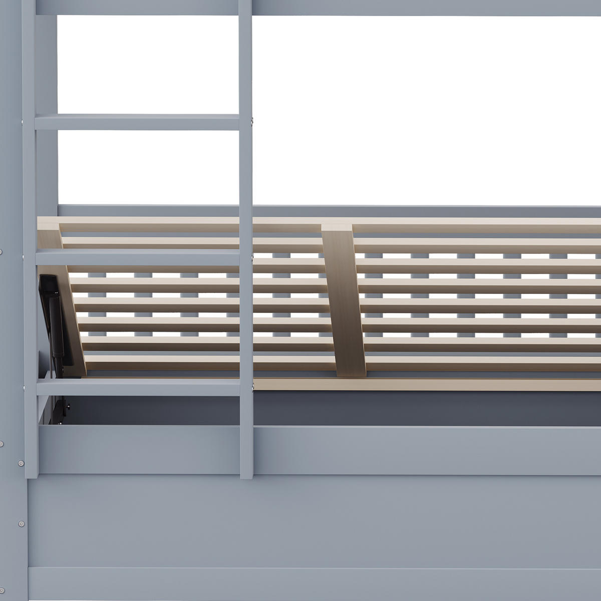 ETAGENBETT 90x200 cm aus Massivholz mit Hydraulik-Lagersystem - Grau - Grau, Holz (90/200cm) - KOMHTOM