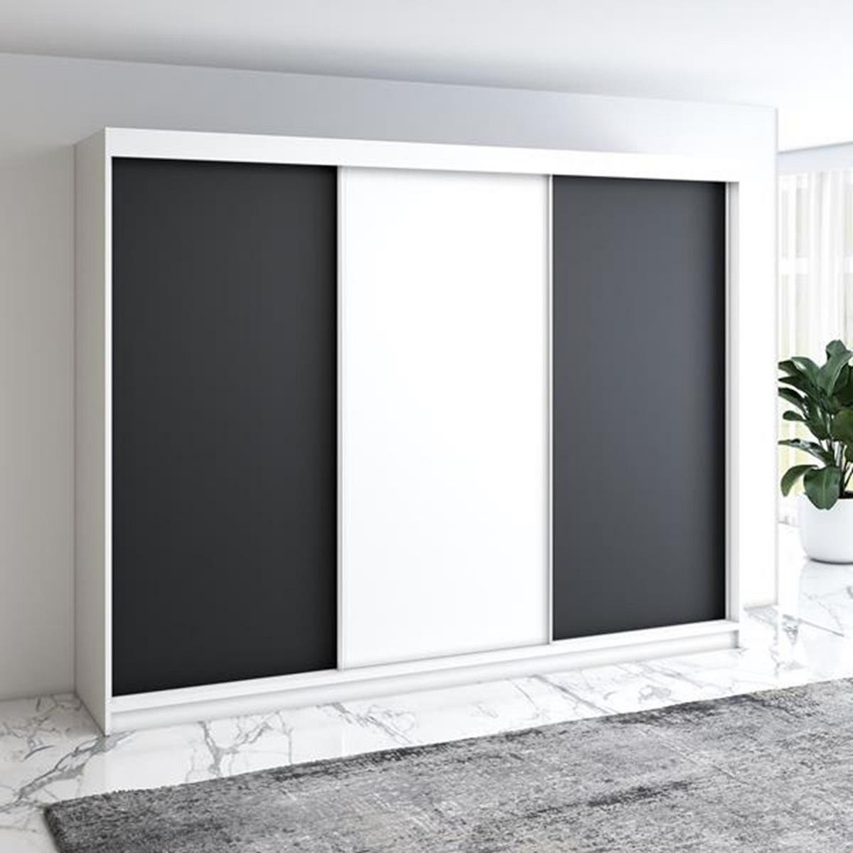 SCHWEBETÜRENSCHRANK 200 CM MERO Farbe: Weiß / schwarz / weiß / schwarz - Schwarz/Weiß, Holzwerkstoff (200/215/59.5cm) - A&J MöbelLand