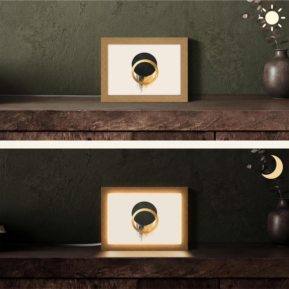 STOLNÍ LAMPA Abstraktní design - Černý kruh - Skvrny od barvy 20x15 cm - jantarová, kompozitní dřevo (8/20/15cm) - OnlyWow