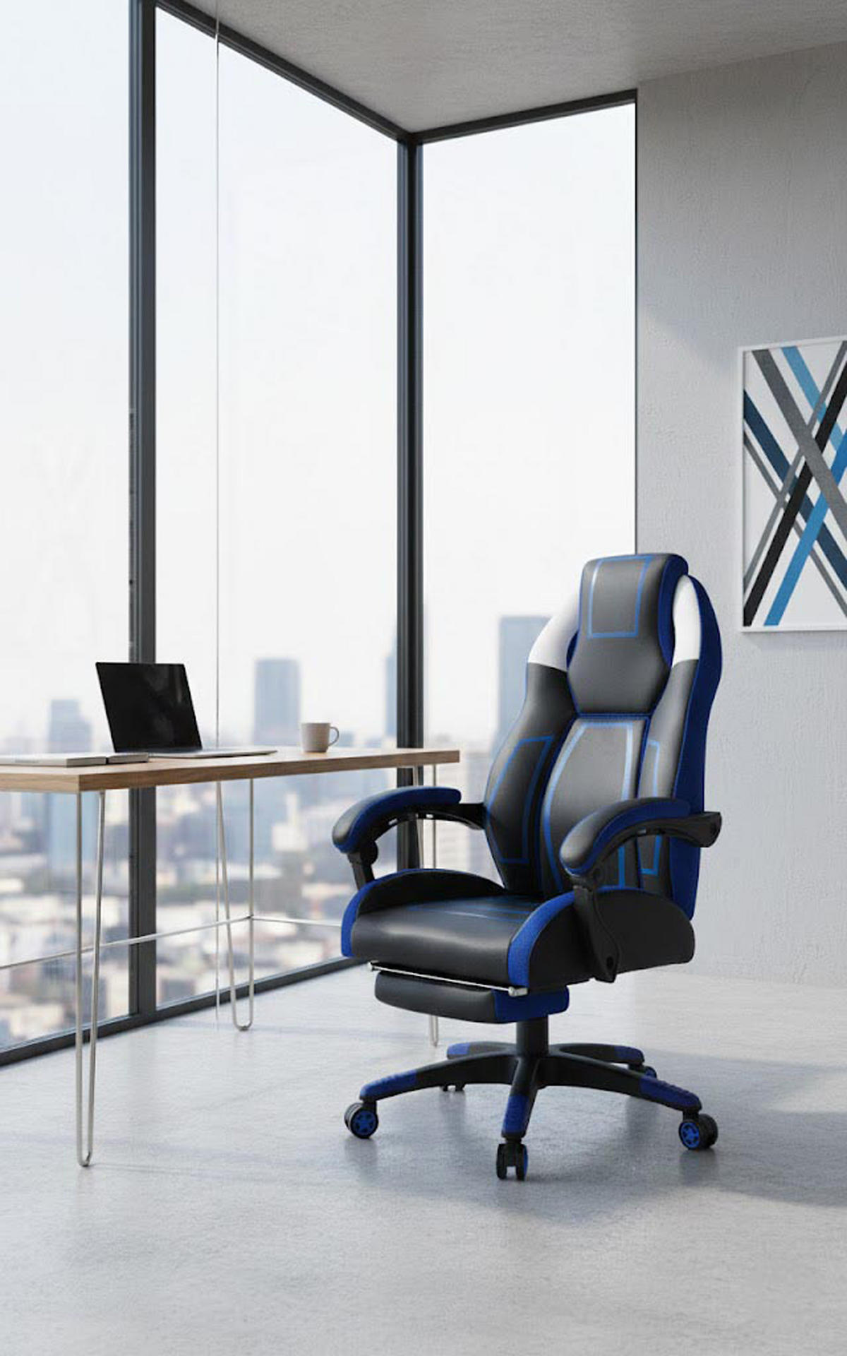 BÜROSTUHL Nexil Kunstleder schwarz/blau - Schwarz, Metall (69/127/70.5cm) - TPFLiving