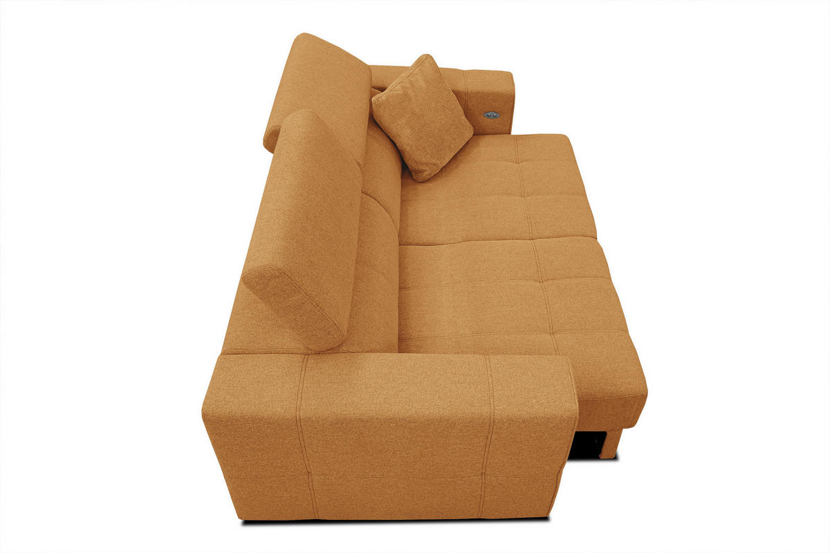 SOFA QUARTZ 3-Sitzer mit Ausziehsitz, orange - Orange, Holzwerkstoff/Textil (202/80/102cm) - Courtois Laville