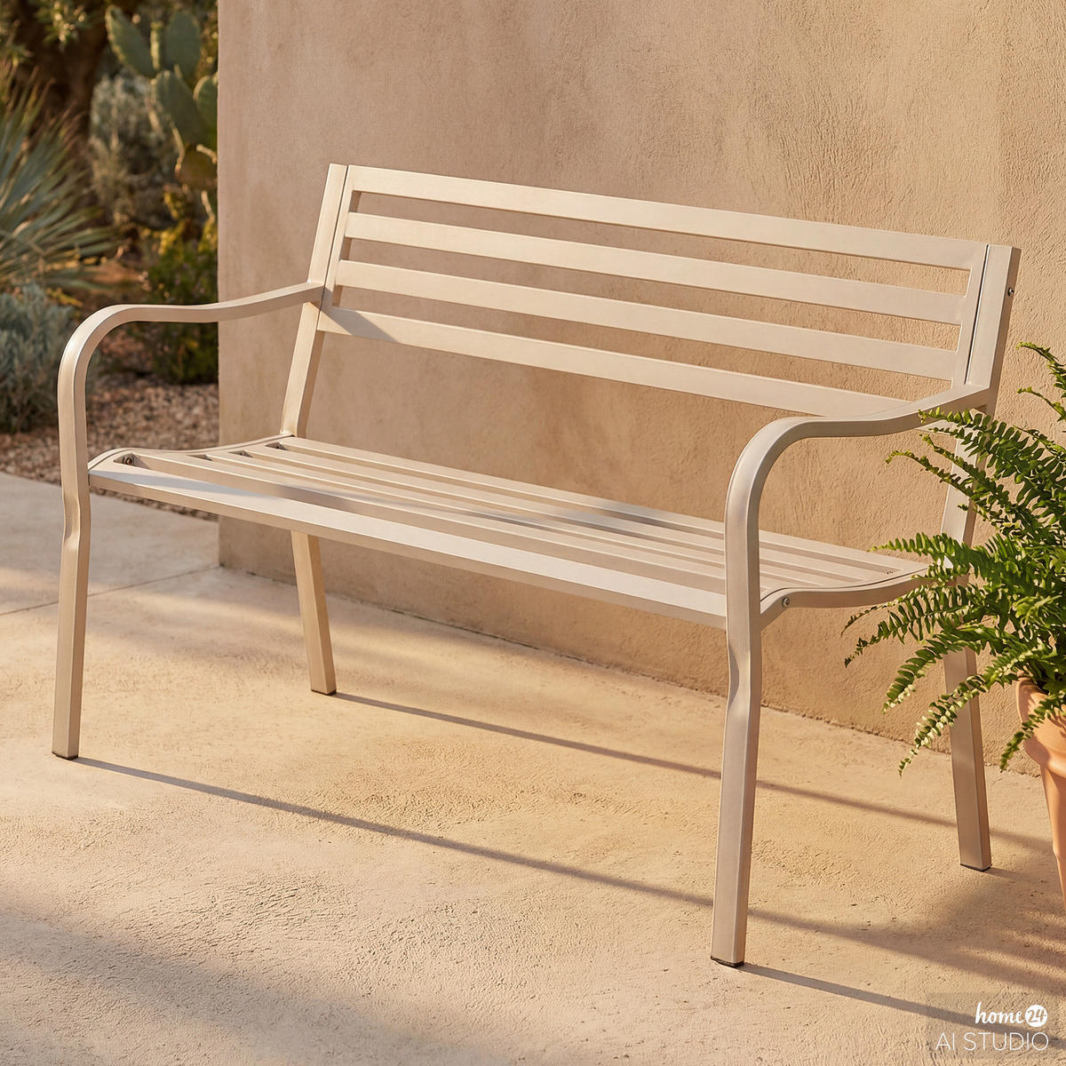 GARTENBANK - Stahl - Beige, Metall (128/81/56cm) - home24